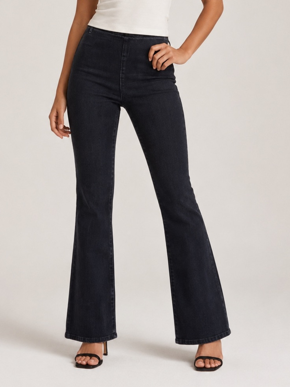 Soft Surroundings Black Denim High Rise Pull On Flare Jeans Size Small